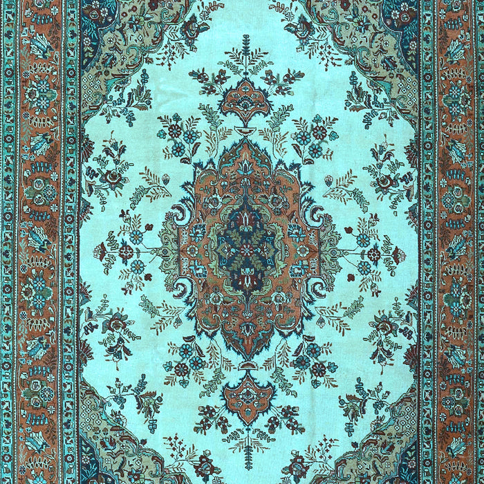 Machine Washable Medallion Light Blue Traditional Rug, wshtr4051lblu