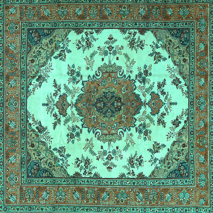 Square Machine Washable Medallion Turquoise Traditional Area Rugs, wshtr4051turq