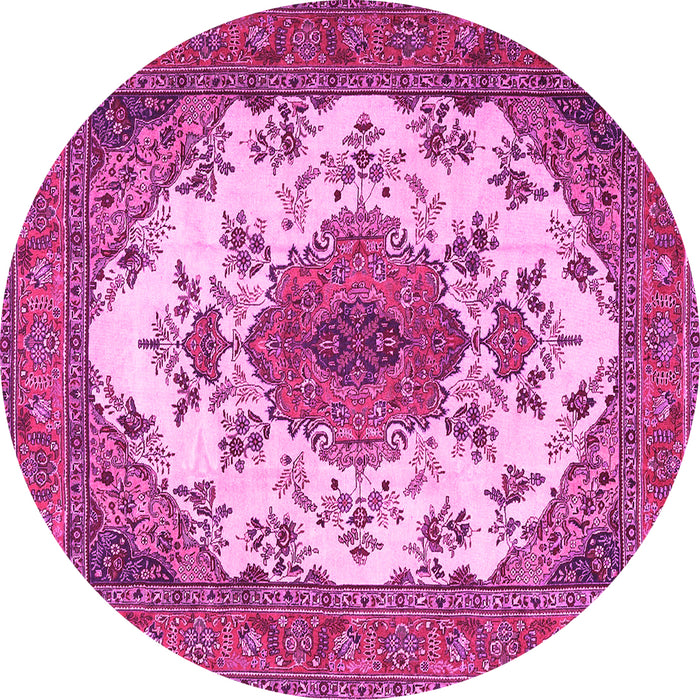 Round Machine Washable Medallion Pink Traditional Rug, wshtr4051pnk