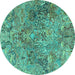 Round Machine Washable Persian Turquoise Traditional Area Rugs, wshtr4052turq