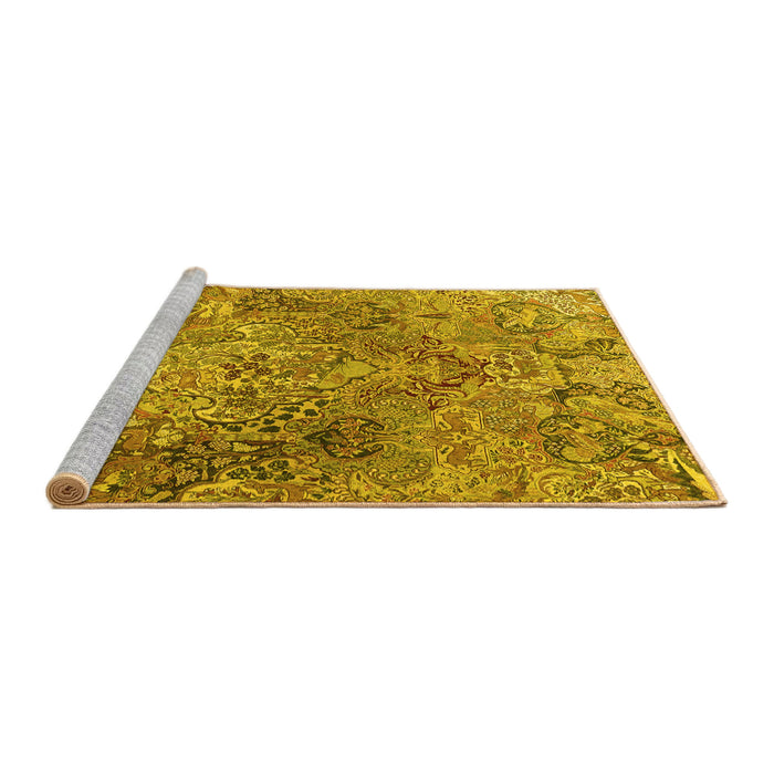 Sideview of Machine Washable Persian Yellow Traditional Rug, wshtr4052yw