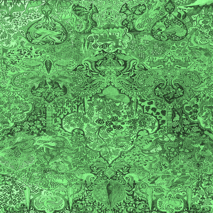 Square Machine Washable Persian Emerald Green Traditional Area Rugs, wshtr4052emgrn