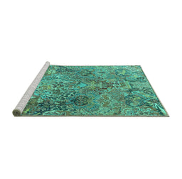 Sideview of Machine Washable Persian Turquoise Traditional Area Rugs, wshtr4052turq