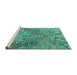 Sideview of Machine Washable Persian Turquoise Traditional Area Rugs, wshtr4052turq