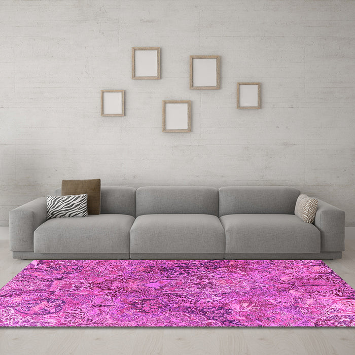 Machine Washable Persian Pink Traditional Rug in a Living Room, wshtr4052pnk