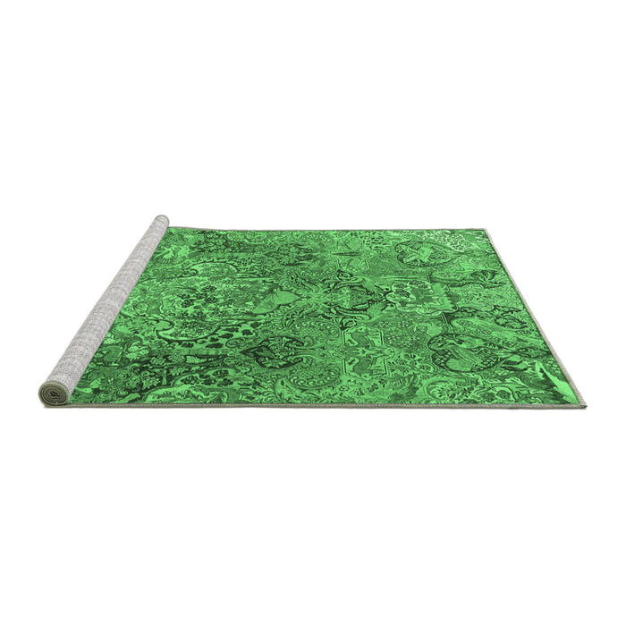 Sideview of Machine Washable Persian Emerald Green Traditional Area Rugs, wshtr4052emgrn