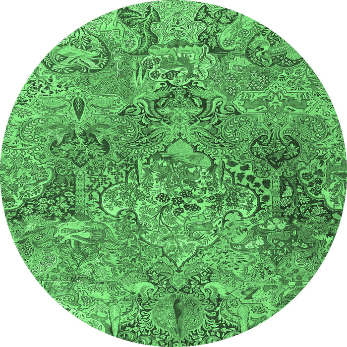 Round Persian Emerald Green Traditional Rug, tr4052emgrn