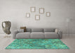 Machine Washable Persian Turquoise Traditional Area Rugs in a Living Room,, wshtr4052turq