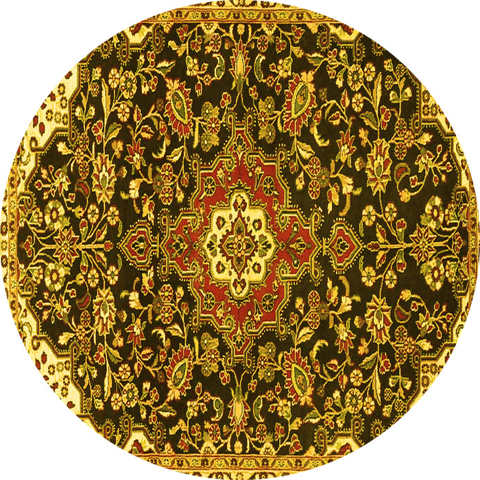 Round Machine Washable Persian Yellow Traditional Rug, wshtr4053yw