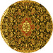 Round Machine Washable Persian Yellow Traditional Rug, wshtr4053yw