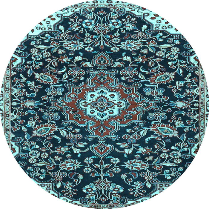 Round Machine Washable Persian Light Blue Traditional Rug, wshtr4053lblu
