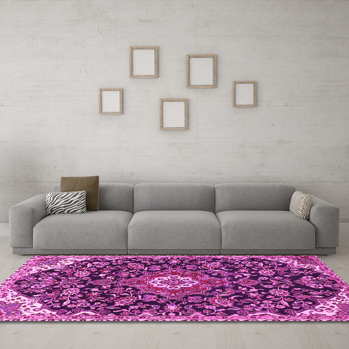 Machine Washable Persian Pink Traditional Rug in a Living Room, wshtr4053pnk