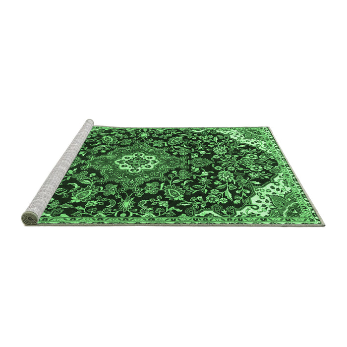 Sideview of Machine Washable Persian Emerald Green Traditional Area Rugs, wshtr4053emgrn
