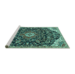Sideview of Machine Washable Persian Turquoise Traditional Area Rugs, wshtr4053turq