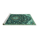 Sideview of Machine Washable Persian Turquoise Traditional Area Rugs, wshtr4053turq