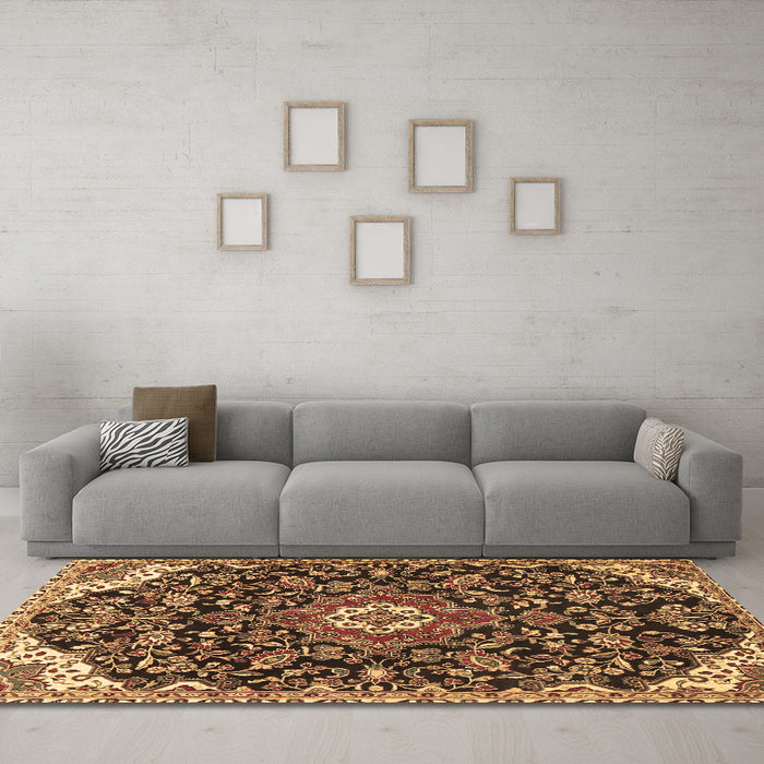 Machine Washable Persian Brown Traditional Rug in a Living Room,, wshtr4053brn