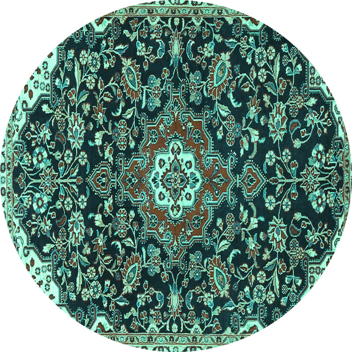 Round Machine Washable Persian Turquoise Traditional Area Rugs, wshtr4053turq