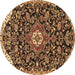 Round Machine Washable Persian Brown Traditional Rug, wshtr4053brn