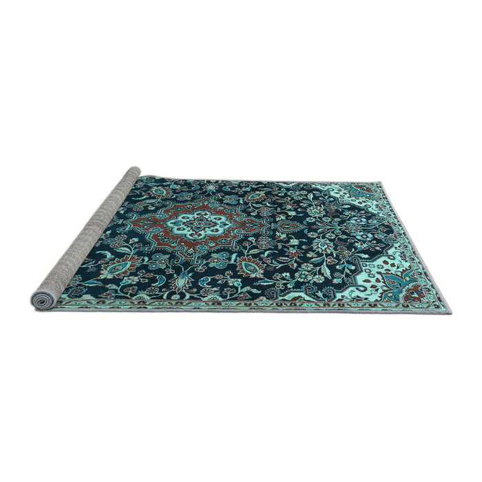 Sideview of Machine Washable Persian Light Blue Traditional Rug, wshtr4053lblu