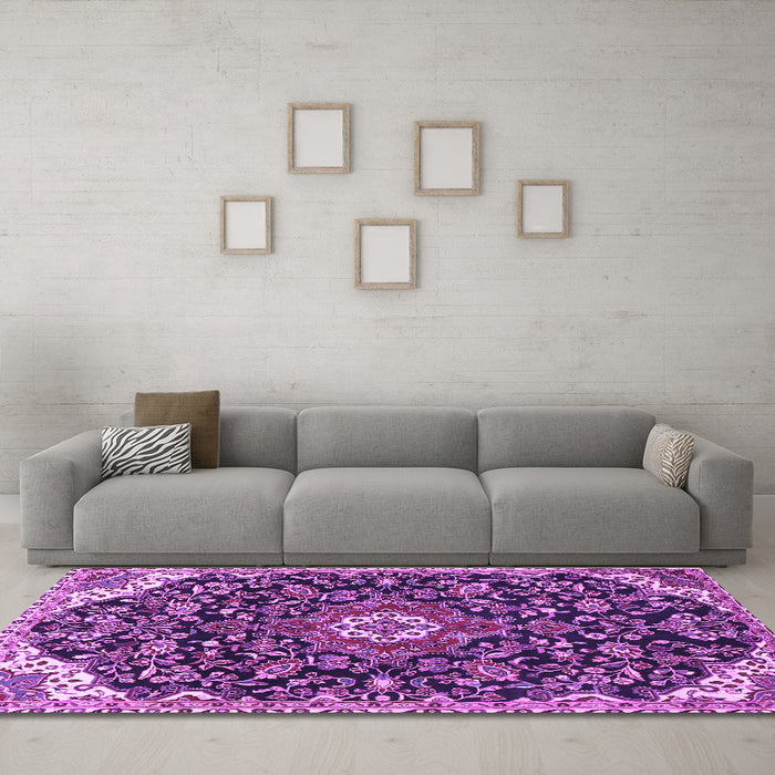 Machine Washable Persian Purple Traditional Area Rugs in a Living Room, wshtr4053pur