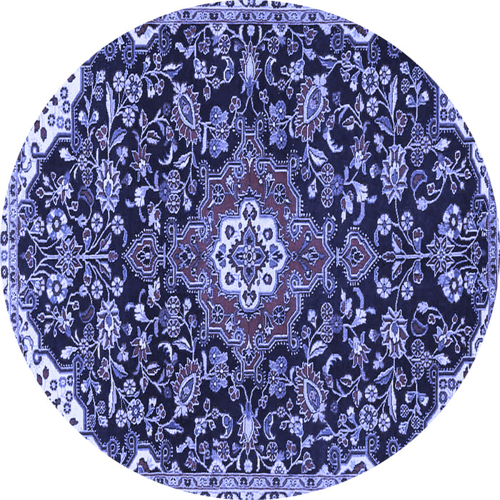 Round Machine Washable Persian Blue Traditional Rug, wshtr4053blu