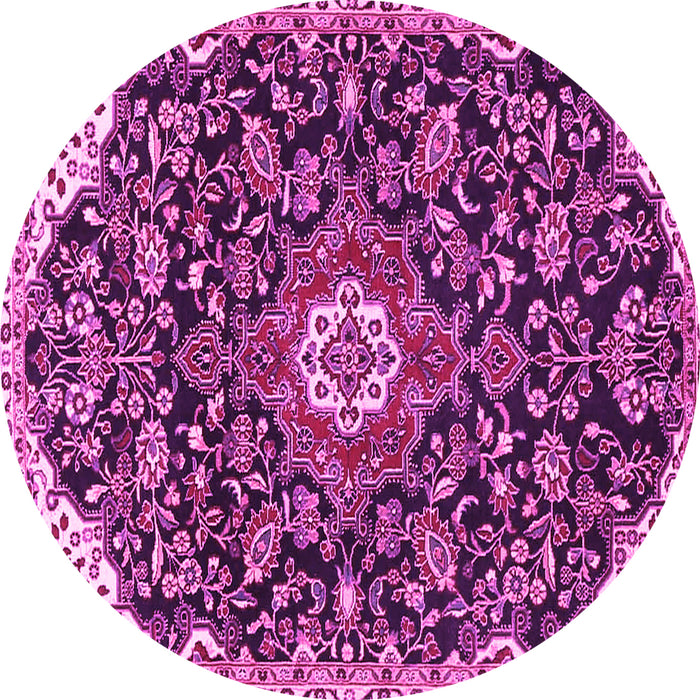 Round Machine Washable Persian Pink Traditional Rug, wshtr4053pnk