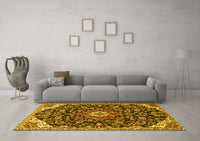 Machine Washable Persian Yellow Traditional Rug, wshtr4053yw