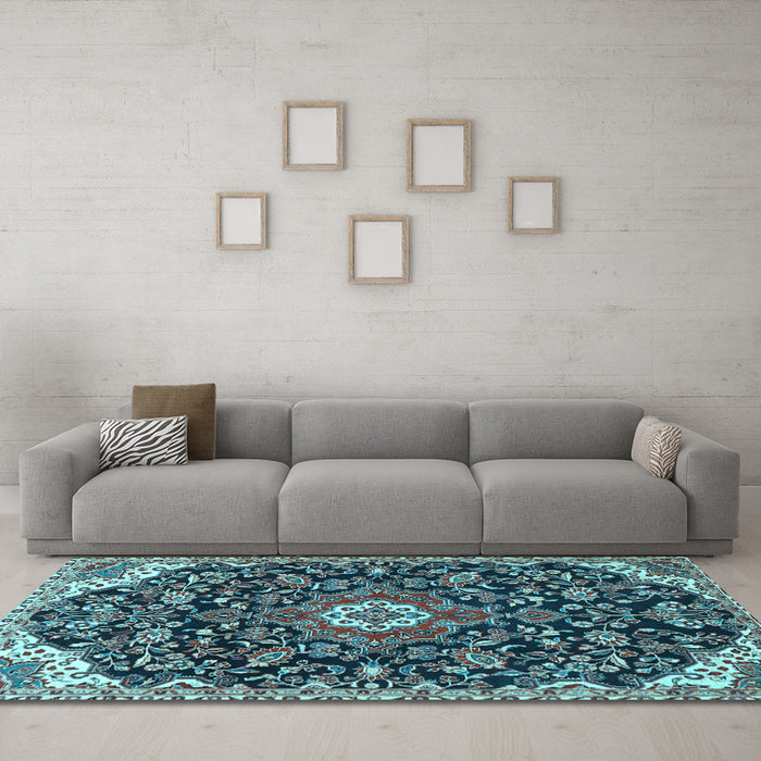 Machine Washable Persian Light Blue Traditional Rug in a Living Room, wshtr4053lblu