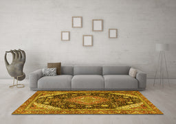 Machine Washable Persian Yellow Traditional Rug in a Living Room, wshtr4054yw