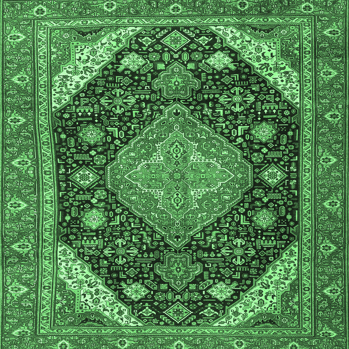 Square Machine Washable Persian Emerald Green Traditional Area Rugs, wshtr4054emgrn