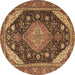 Round Machine Washable Persian Brown Traditional Rug, wshtr4054brn