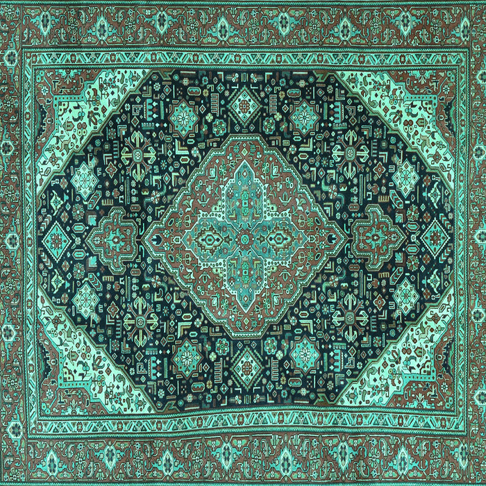Square Machine Washable Persian Turquoise Traditional Area Rugs, wshtr4054turq