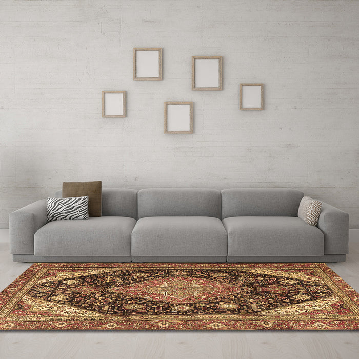 Machine Washable Persian Brown Traditional Rug in a Living Room,, wshtr4054brn
