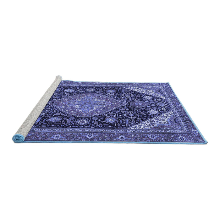 Sideview of Machine Washable Persian Blue Traditional Rug, wshtr4054blu