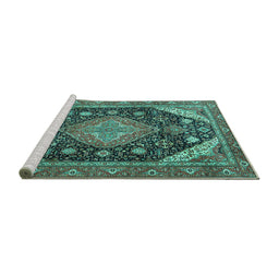 Sideview of Machine Washable Persian Turquoise Traditional Area Rugs, wshtr4054turq