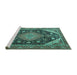 Sideview of Machine Washable Persian Turquoise Traditional Area Rugs, wshtr4054turq