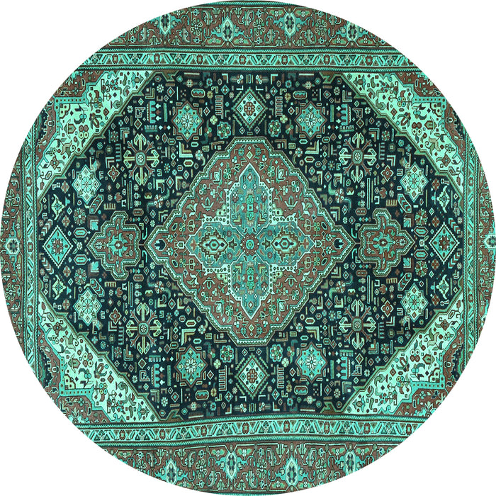 Round Machine Washable Persian Turquoise Traditional Area Rugs, wshtr4054turq