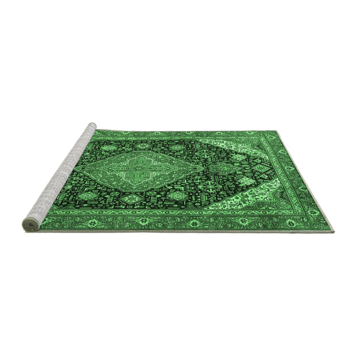 Sideview of Machine Washable Persian Emerald Green Traditional Area Rugs, wshtr4054emgrn