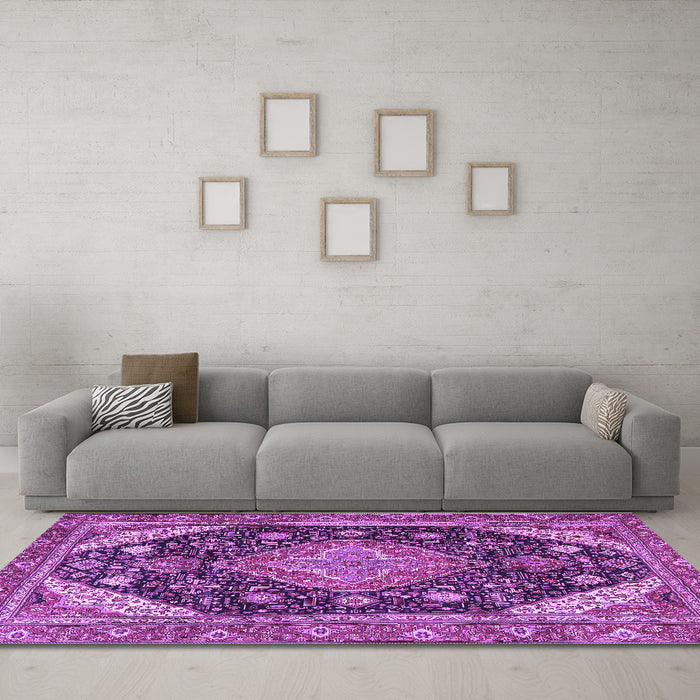 Machine Washable Persian Purple Traditional Area Rugs in a Living Room, wshtr4054pur