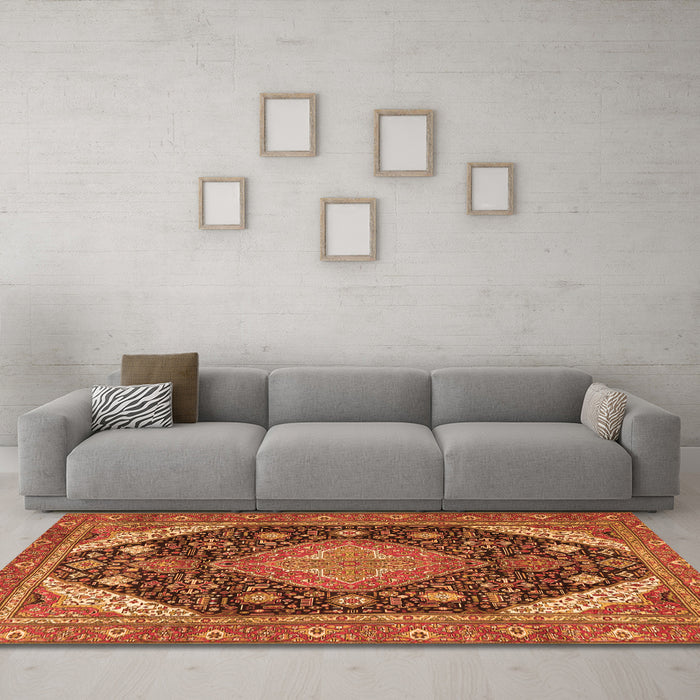 Machine Washable Persian Orange Traditional Area Rugs in a Living Room, wshtr4054org