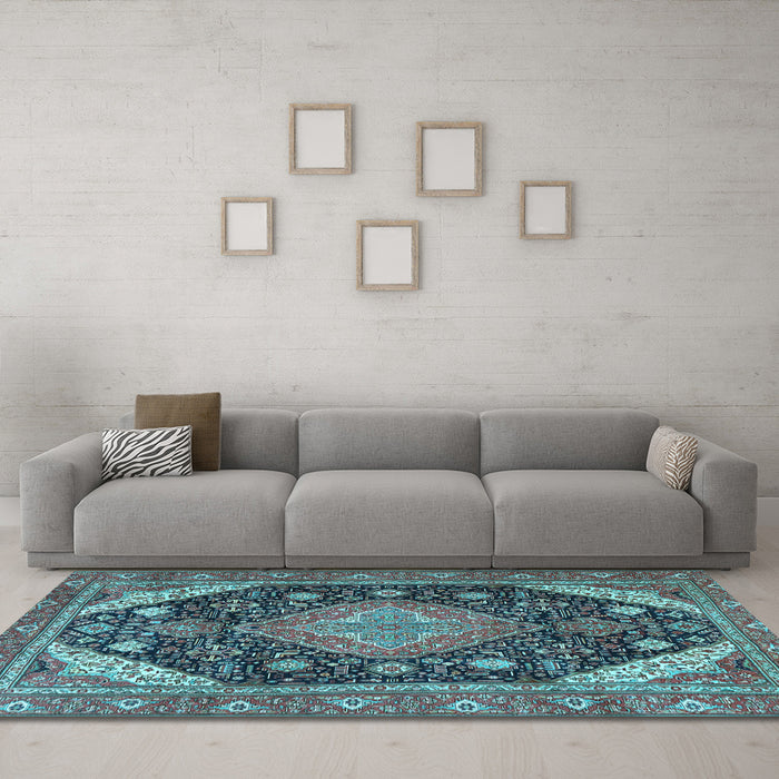 Machine Washable Persian Light Blue Traditional Rug in a Living Room, wshtr4054lblu