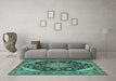 Machine Washable Persian Turquoise Traditional Area Rugs in a Living Room,, wshtr4054turq