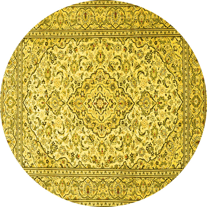 Round Machine Washable Persian Yellow Traditional Rug, wshtr4055yw