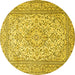 Round Machine Washable Persian Yellow Traditional Rug, wshtr4055yw