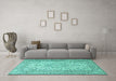 Machine Washable Persian Turquoise Traditional Area Rugs in a Living Room,, wshtr4055turq