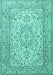 Machine Washable Persian Turquoise Traditional Area Rugs, wshtr4055turq