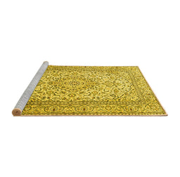 Sideview of Machine Washable Persian Yellow Traditional Rug, wshtr4055yw