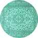 Round Machine Washable Persian Turquoise Traditional Area Rugs, wshtr4055turq