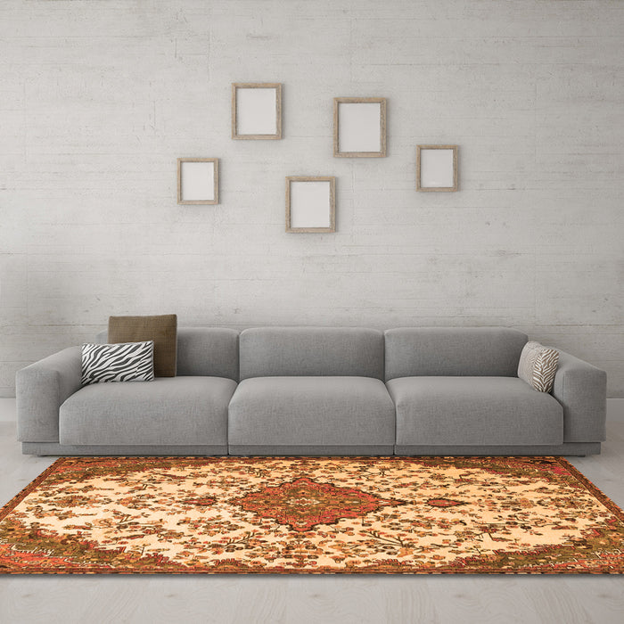 Machine Washable Persian Orange Traditional Area Rugs in a Living Room, wshtr4056org