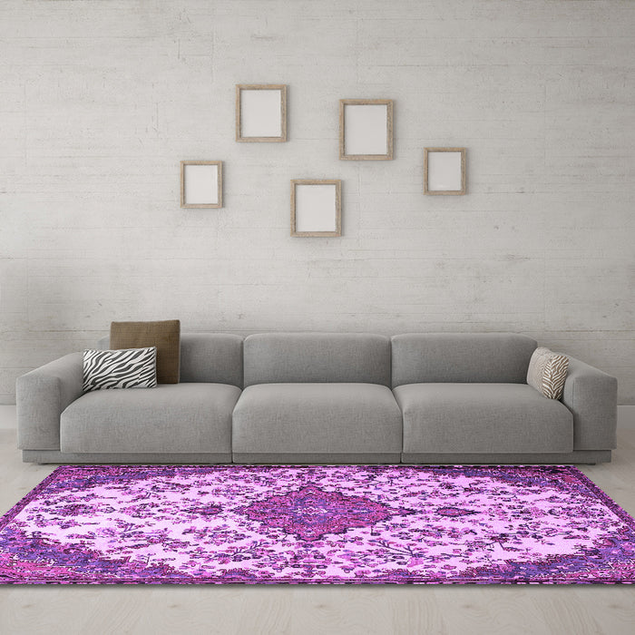 Machine Washable Persian Purple Traditional Area Rugs in a Living Room, wshtr4056pur